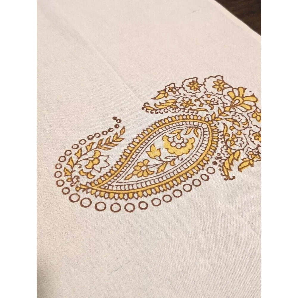 ​Modern Boho Table Runner Mustard Yellow Hand Stamped Block Eccentric Decor Gift
